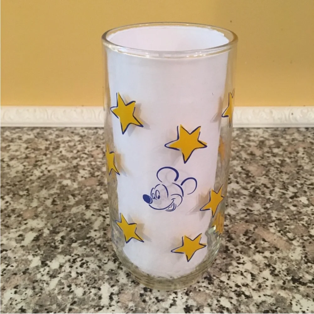 Disney glasses Mickey stars stripes drinking set of 4 Mouse Anchor Hocking 1980s